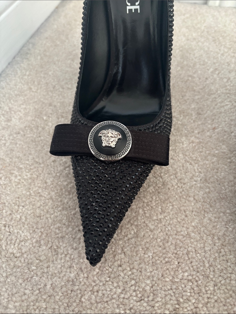 Versace Black Crystal-Embellished Pointed Toe Stiletto Pumps / authentic - Picture 3 of 5